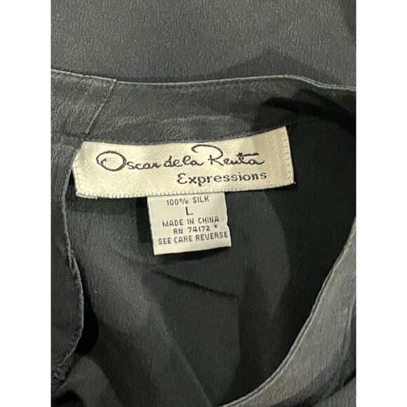 Oscar de la Renta Expressions Vintage Soft Black 100% Silk Long Sleeve Top sz LG - Picture 4 of 8